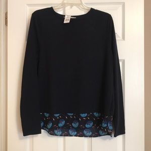 Loft navy sweater w silky blouse at bottom